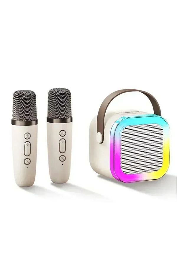 Choice-Beige with 2Mic Bluetooth K12 Karaoke Machine Portable 5.3 PA Speaker System with 1-2 Wireless Micro 1