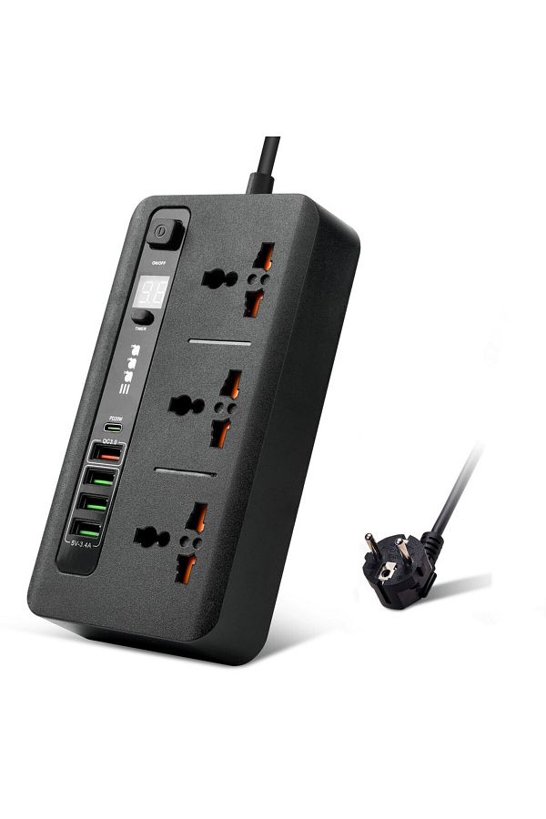 Choice-EU Plug black EU Plug Power Socket with Fast Charge QC3.0 and PD20w 2m Extension Cord 3 Output Unive 1