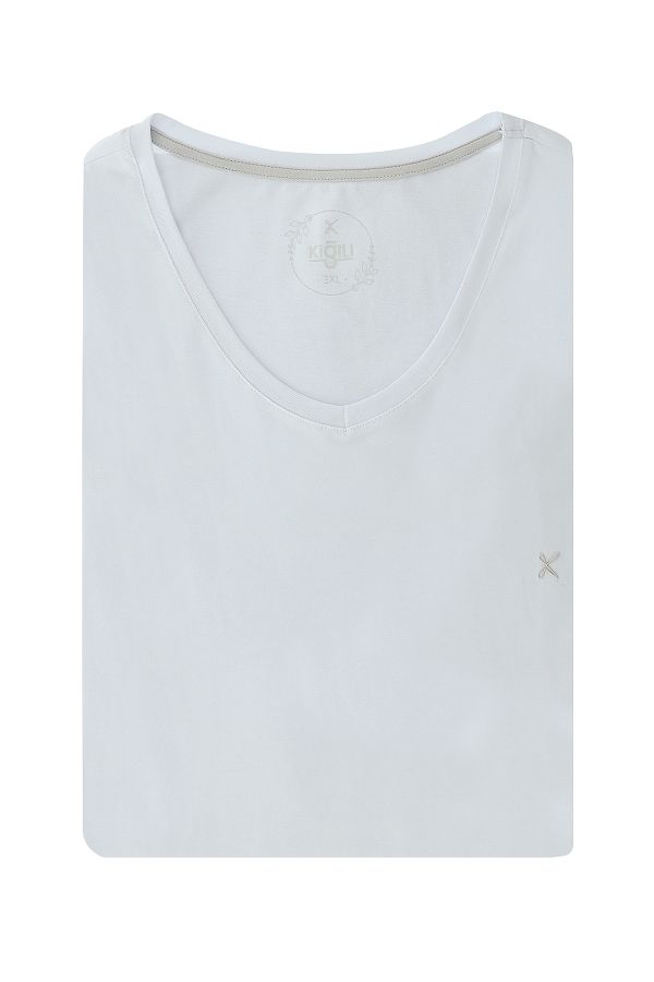 Kiğılı-Tricou din bumbac cu decolteu în V, mărime mare 1