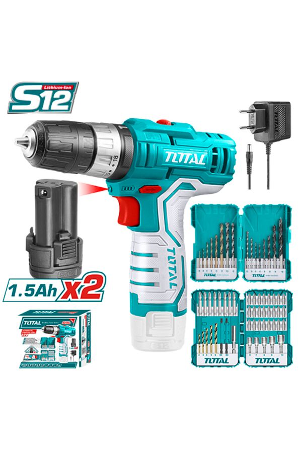 TOTAL-12V Vibrating Cordless Drill Set with Bit Set 1