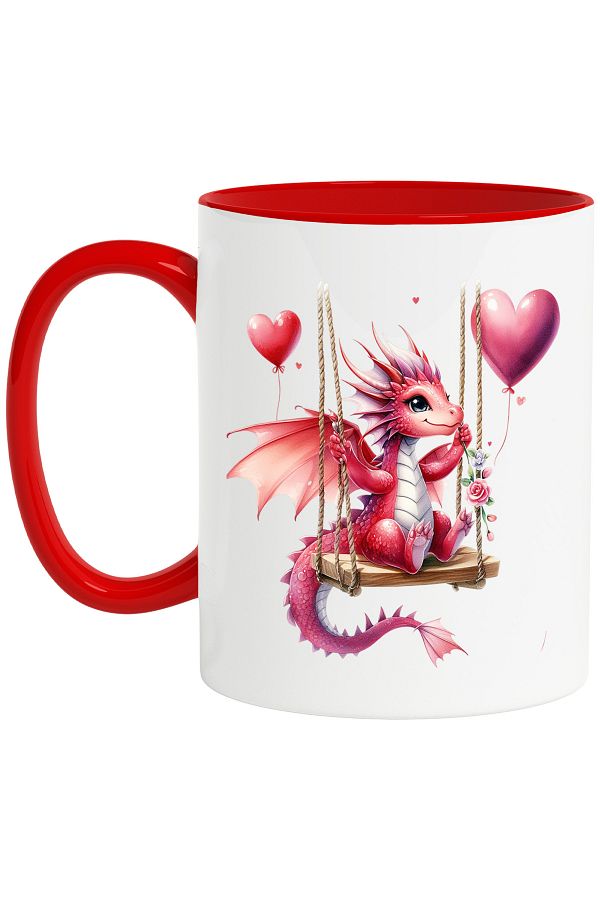 StoryGift Romania-Mug with a little dragon swinging, illustration, balloons, hearts, flower, With,STG. 1