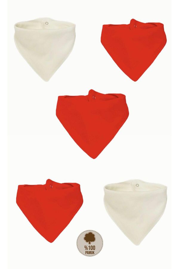 Lumos Trade-Unisex Baby Red White Color Double Layer Patternless Scarf Baby Bib - Drool Bib 5 Pieces 1
