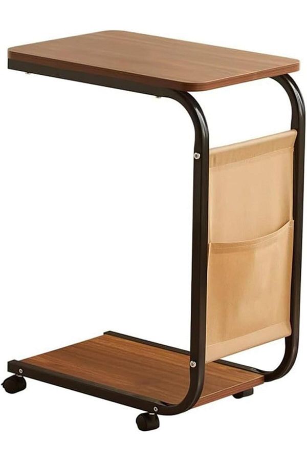 NEXIFY-COOLBABY C-Shaped End Table with Wheels, Movable Side Table with Storage Pocket, 2-Tier Narrow Sofa 1