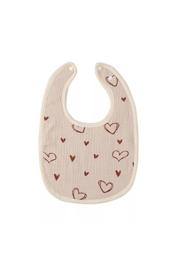 Flippy-Bavetă Bebe U-shape, Bumbac, 0–12 Luni, Impermeabilă, Capse, Model Inimă, 21x30 Cm, Bej 1