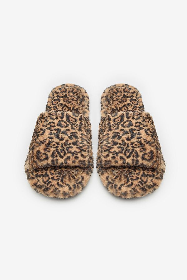 Penti-Leopard Flauschige Beige Hausschuhe 1