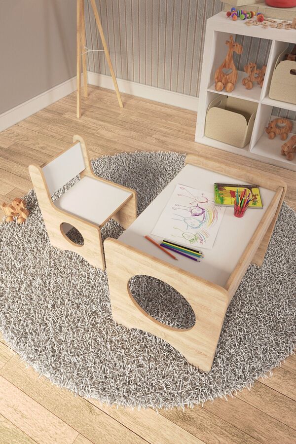 zeo wood design Montessori Çocuk Oyun & Aktivite & Çalışma Masa ve Sandalyesi - Sonoma