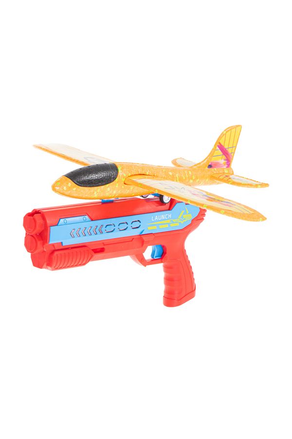 zola-Airplane with launcher, Zola, with stickers included, plastic/foam, red/orange color 1