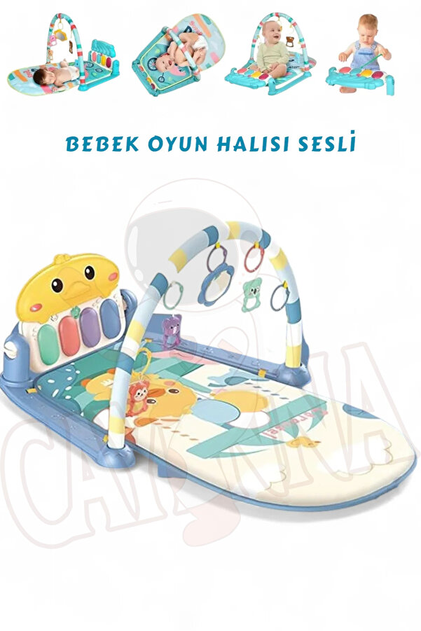 cayenna Bebek Oyun Halısı Piyanolu, Gökkuşağı Ördek Desenli 73 cm Sesli Dönenceli Bebek Halısı