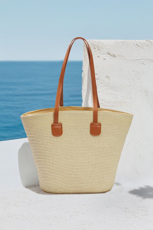 TRENDYOL SHOES-Beige Straw Handle Women's Maxi Shoulder Bag Takss25Oc00051 1
