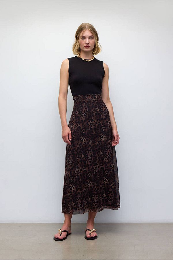 BE BLUE-Leopard Patterned Tulle Skirt 1