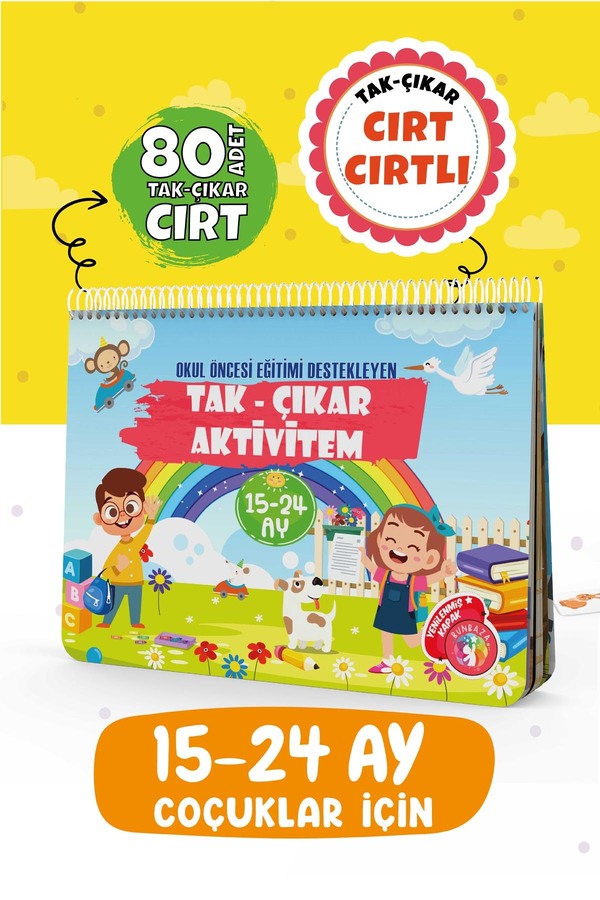 Bunbaza Çocuğumun Cırt Cırtlı Tak - Çıkar Aktivite Kitabı 15-24 Ay, Okul Öncesi Eğitim, 80 Adet Cırt