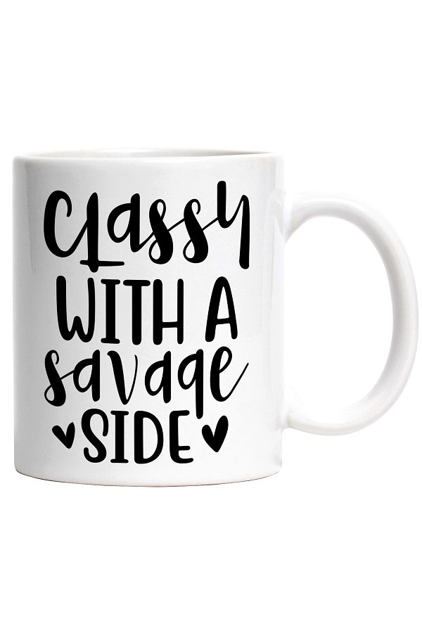 StoryGift Romania-Mug with the text "Elegance with a Wild Side" - hearts with White Handle, With White Handle 1
