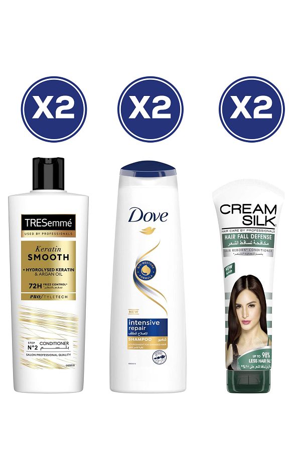 Tresemme-Conditioner Keratin 400ml x2 + Dove Repair Shampoo 400ml x2 + Cream Silk 280ml x2 – Bundle 1