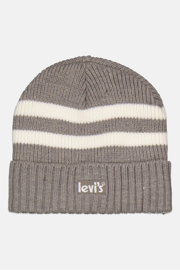 Levi's-Men Embroidered Brand Logo Knitted Beanie, Grey 1
