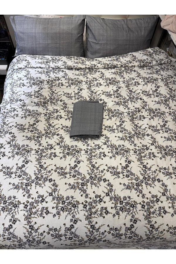 ŞENER HOME-Plum Branch Patterned Sheet Elastic Double Pique Set 1