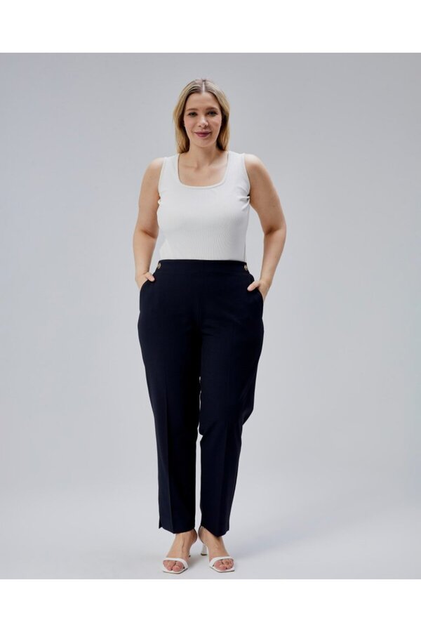 velmorafashion-&Hug Decorative Buttoned Back Waist Elastic Plus Size Pants 1