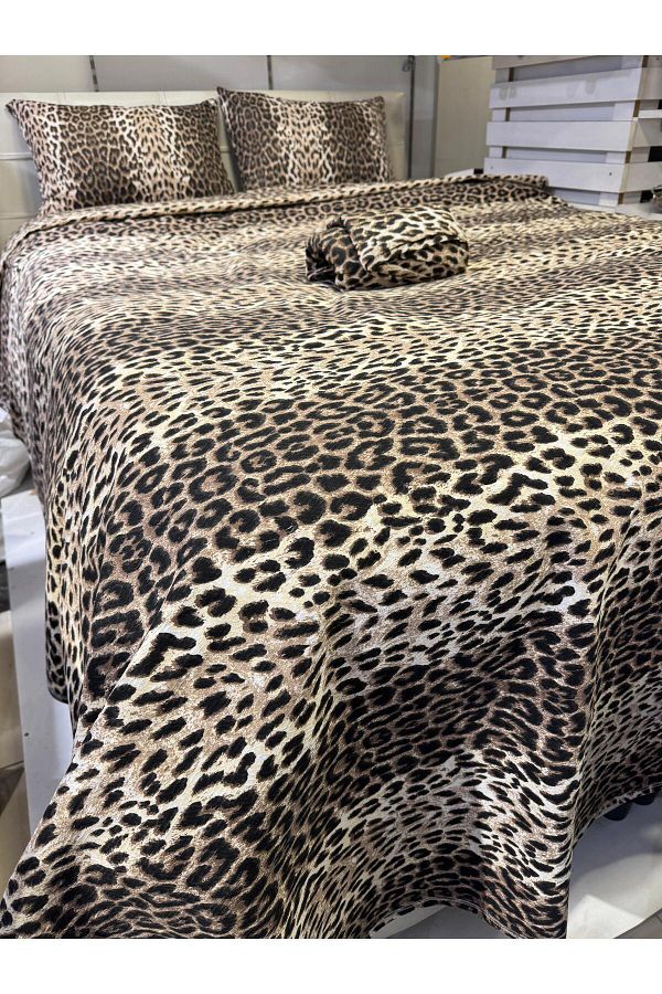 ŞENER HOME-Leopard Patterned Sheet Elastic Single Pique Set 1