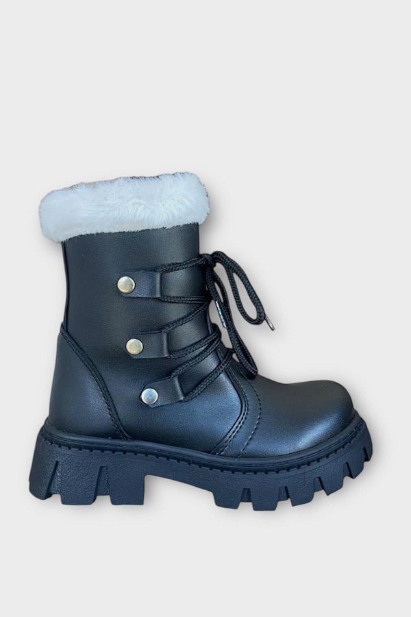 Liger-Cizme pentru fetiță cu blană cu fermoar și accesorii cu șireturi NEGRU - ALB 1