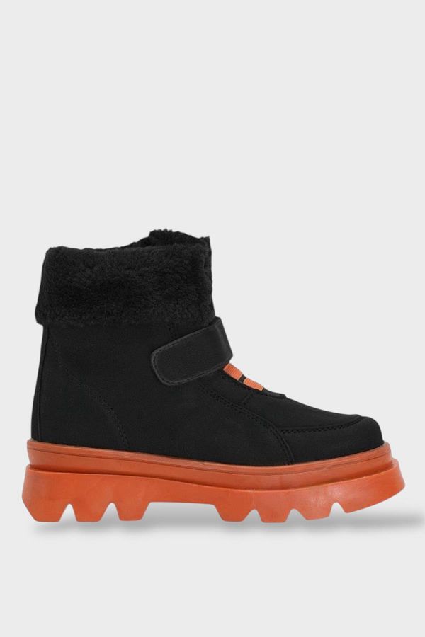 Liger-Cizme pentru copii cu velcro cu talpă groasă anti-alunecare NEGRU - PORTOCALIU 1