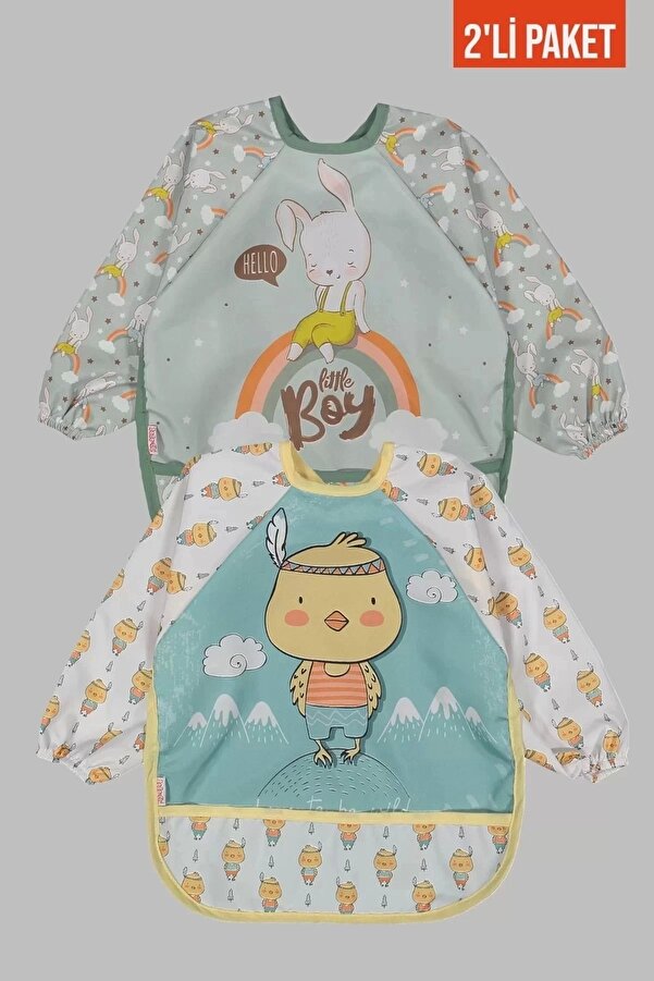 Babydonat Sevimli Civciv Desenli Su Geçirmez Kollu Bebek Mama ve Aktivite Önlüğü 0-2 Yaş