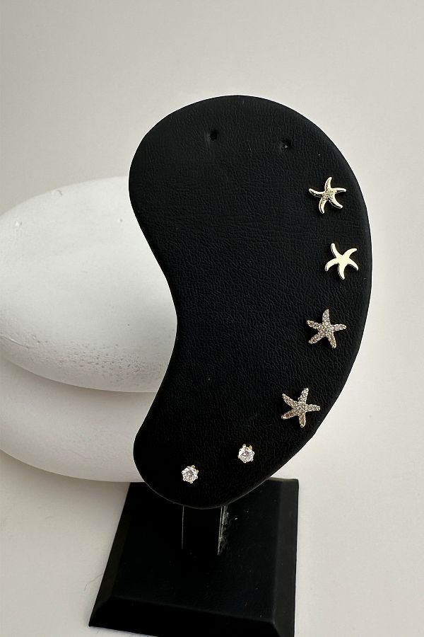 Modex-Gold Color Starfish Figured Minimal Earring Set 1