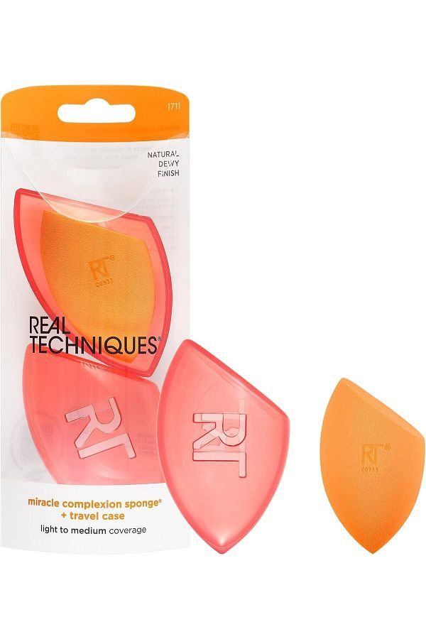 Real Techniques-3in1 Multifunctional Miracle Complexion Sponge With Travel Sponge Case, Orange 1