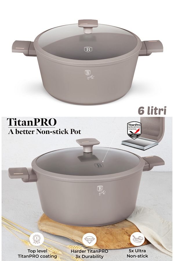 Berlinger-Titanium Pot With Lid Non-stick 6,1 L - 28 Cm Taupe Collection Induction All Stoves 1
