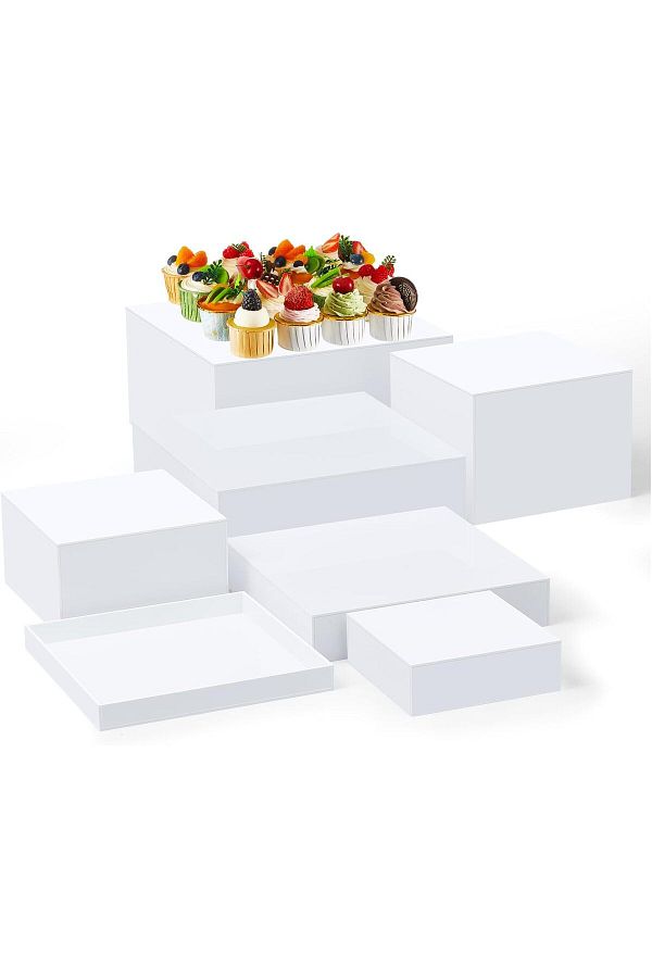 Generic-7 قطع من صناديق العرض الأكريليكية ذات المكعب الأكريليكي، صندوق أكريليك 5 جوانب مع قاع مجوف، 7 مقاسات (أبيض) 1