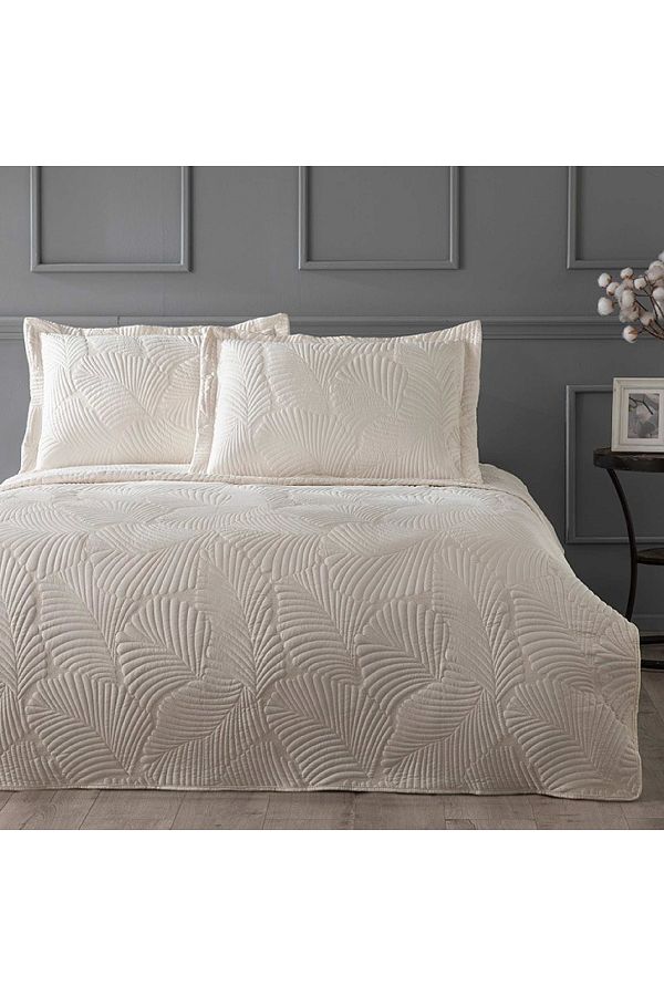 Linens-Ecru Color Leaf Single Bedspread Set 1