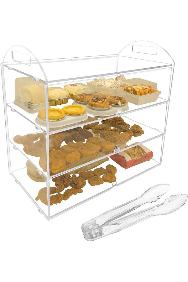 Generic-خزانة عرض شفافة بثلاث طبقات لعرض المخبوزات والمعجنات، مقاس 19.49 × 14.96 × 10.23 بوصة 1