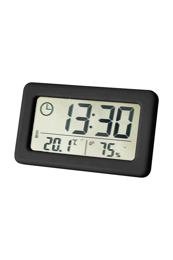 Choice-black Mini Digital Clock Temperature & Humidity Display Portable Desk Clock LED Clock Slim Small Ala 1
