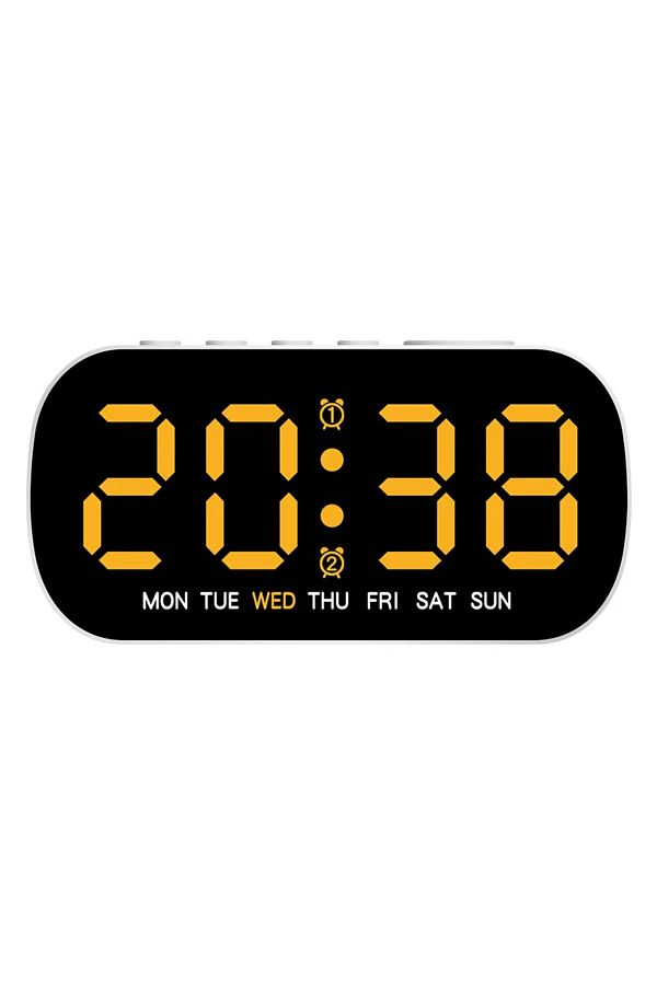 Choice-Yellow Digital Alarm Clock USB Powered Temperature Date Week Dual Alarm Night Mode Snooze Clock 5 Le 1