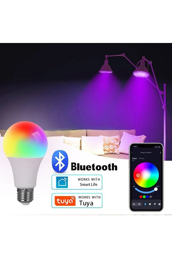 Choice-1pc E27 LED Smart Bulb RGB Tuya Lamp Bluetooth APP Control Dimmable Ampoule LED Light Bulb 15W Home 1