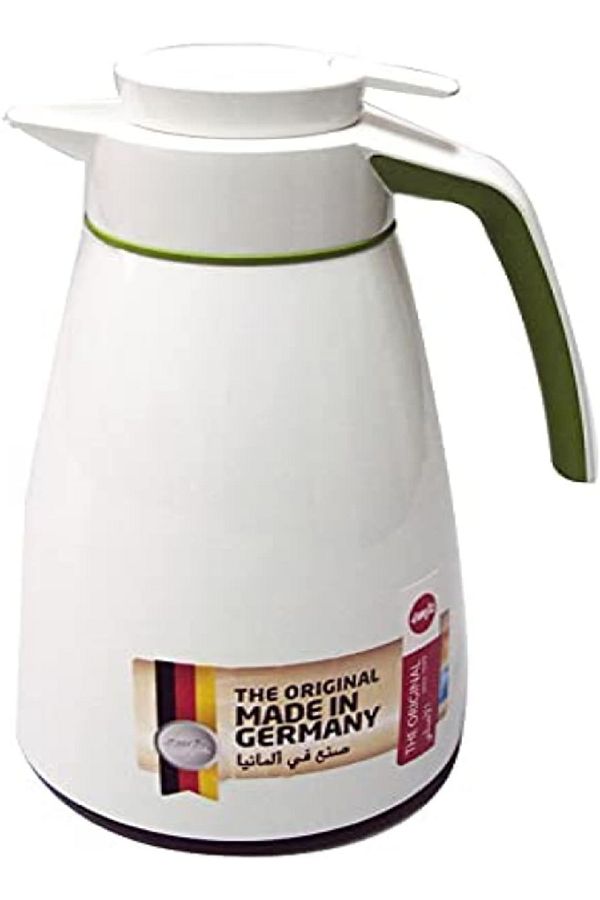 emsa-Bell Flask 1.5L – White/Green Thermos Jug with Quick Tip Lid, Insulated Design 1