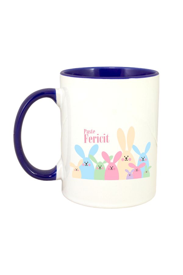 OEM-Cană personalizată cu mâner albastru „Paște fericit!”, INOVATIX®. 330ml 1