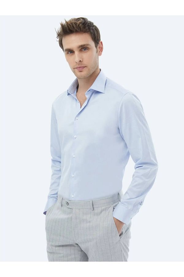 Kip-Cămașă clasică din bumbac slim fit albastră 1