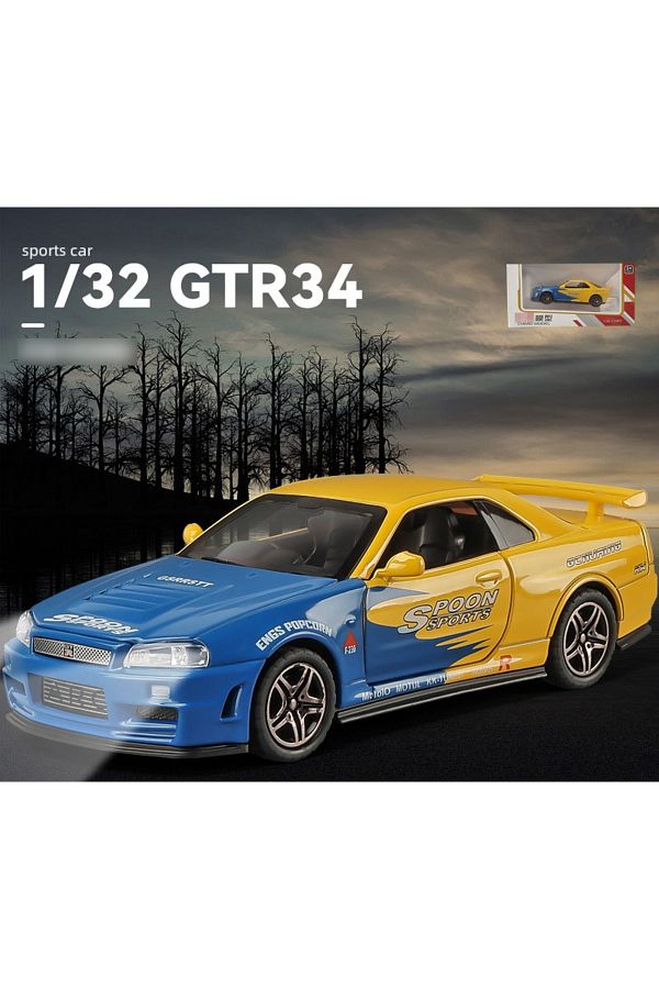 Choice-Blue-no Box 1: 32 Nissan Gtr R34 Alloy Car Model Diecasts Toy With Sound And Light Vehicles Decorati 1