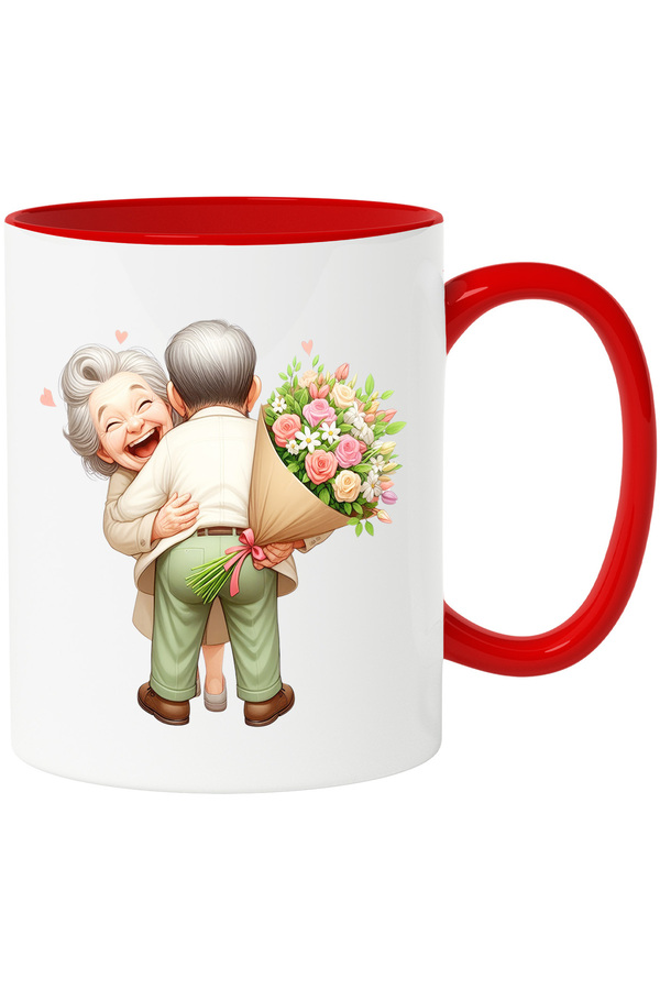 StoryGift Romania-Mug with a grandma and a grandpa | joy | hugging | received a bouquet, With,STG 1