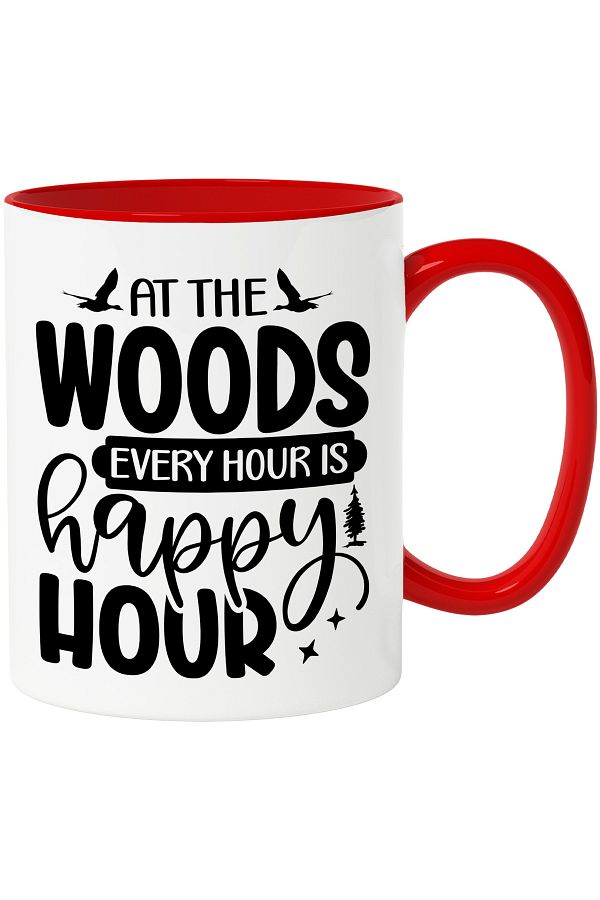 StoryGift Romania-Mug with birds and the message "In the forest, any hour is a happy hour" with Red Handle, With, STG 1