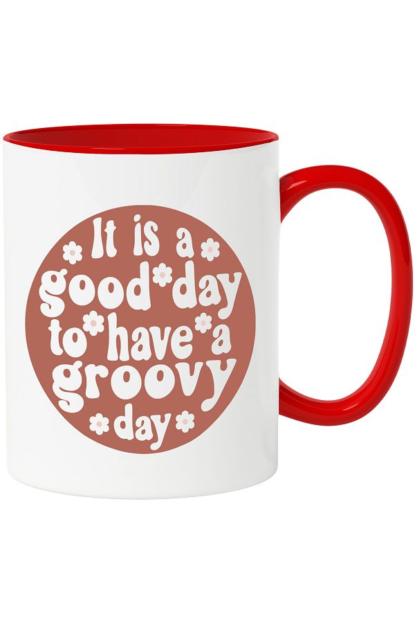 StoryGift Romania-Popcorn mug with the text "It's a good day to have a cool day" with Red Handle, With ,STG. 1