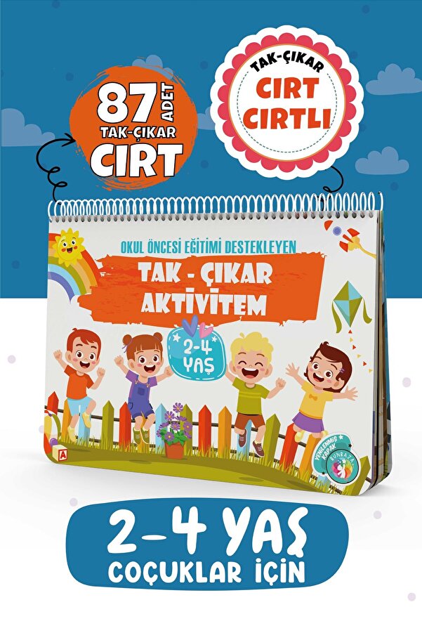 Bunbaza Çocuğumun Cırt Cırtlı Tak - Çıkar Aktivite Kitabı 2-4 Yaş, Okul Öncesi Eğitim, 87 Adet Cırt