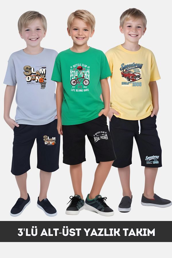 FYK KİDS-Boy's Summer Slam Dunk-Gaming-Varcity Printed Bottom-Top Suit 1