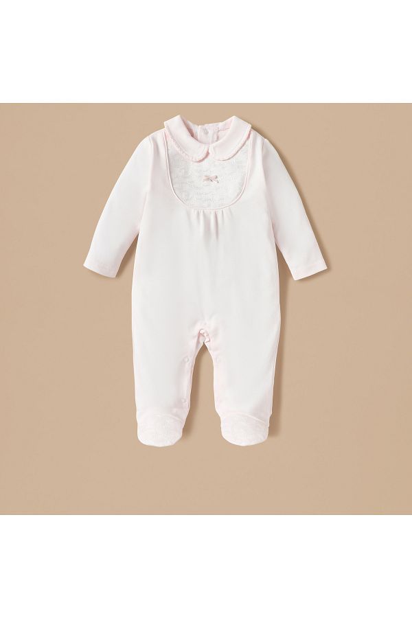 giggles-Embroidered Closed Foot Sleepsuit with Long Sleeves and Snap Button Closure 1