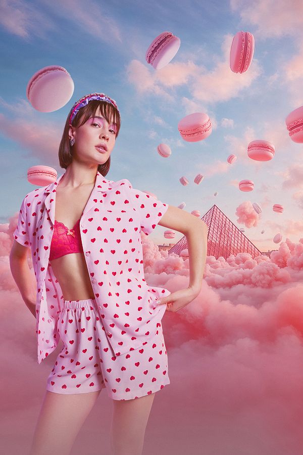 Penti-Set de pijamale roz Amour cu pantaloni scurți - Colecția Loves Paris 1