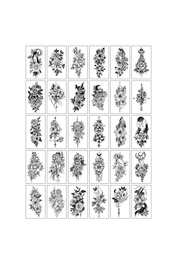OEM-Set of 30 Temporary Tattoos, Water-Based, Model 4, Black 1