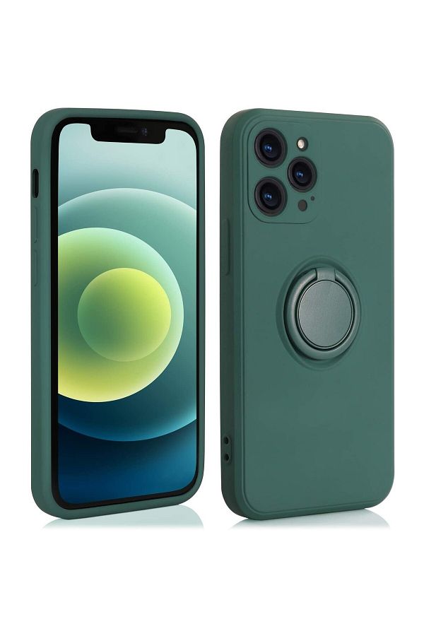 OEM-Protective case compatible with Apple iPhone 11 Pro Max Liquid Silicone Ring with rotating stand Green 1