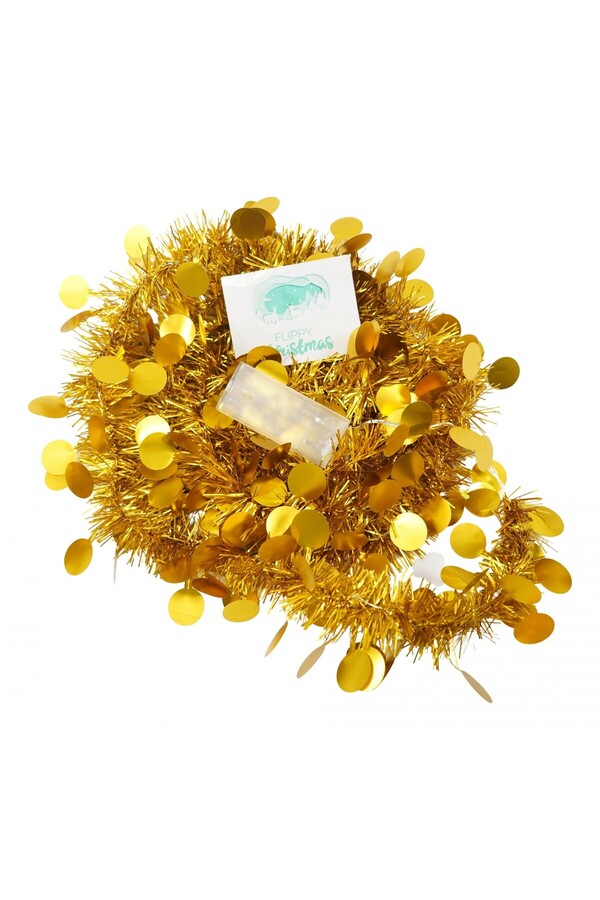 Teo-Christmas tinsel with LED, Gold, round sequin pattern, 2 m x 5 cm, PVC, String, Artificial, 1