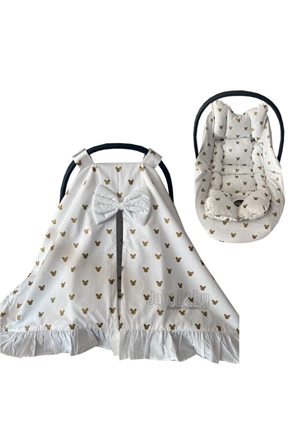 Genel Markalar Gold Poplin Kumaş Puset Örtüsü Çarşafı ve Puset Minderi 3'lü Set