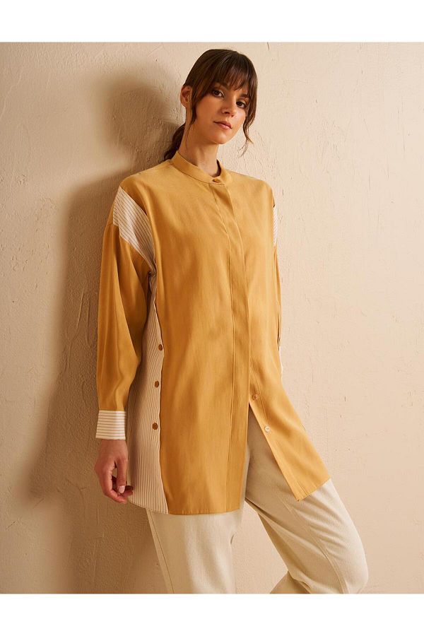 Kayra-Button Detailed Judge Collar Tunic Saffron 1