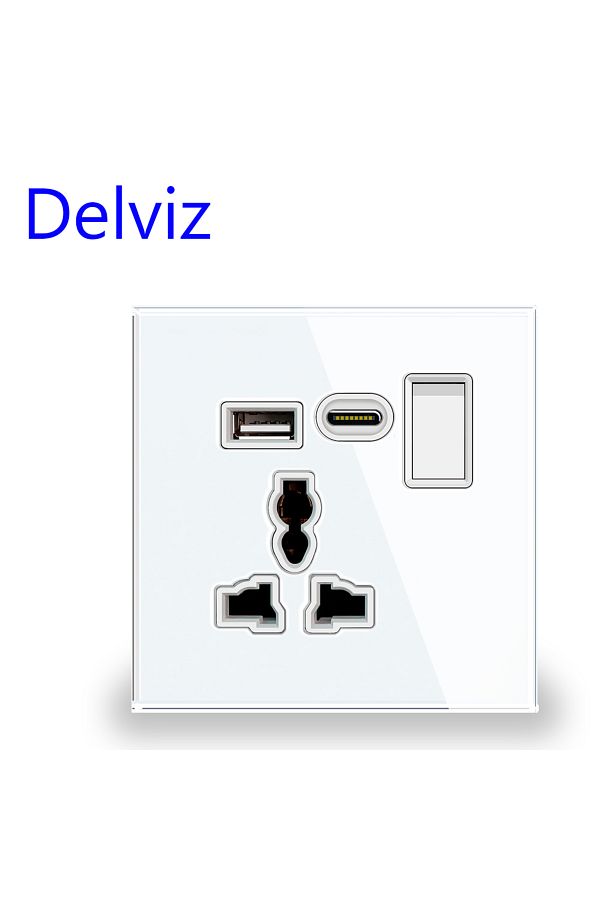 Choice-White Delviz Universal Usb Socket, 2a Dual Usb Charger Port,switch Control,crystal Glass Panel, Elec 1